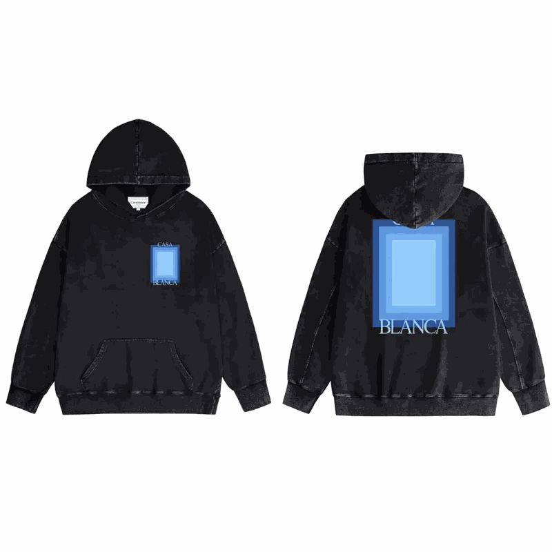 Casa Blanca Black Hoodie with Front Pocket and Back Graphic