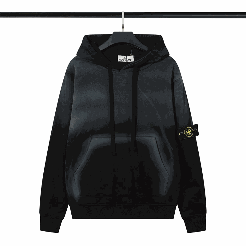 Stone Island Black Hoodie with Front Pocket
