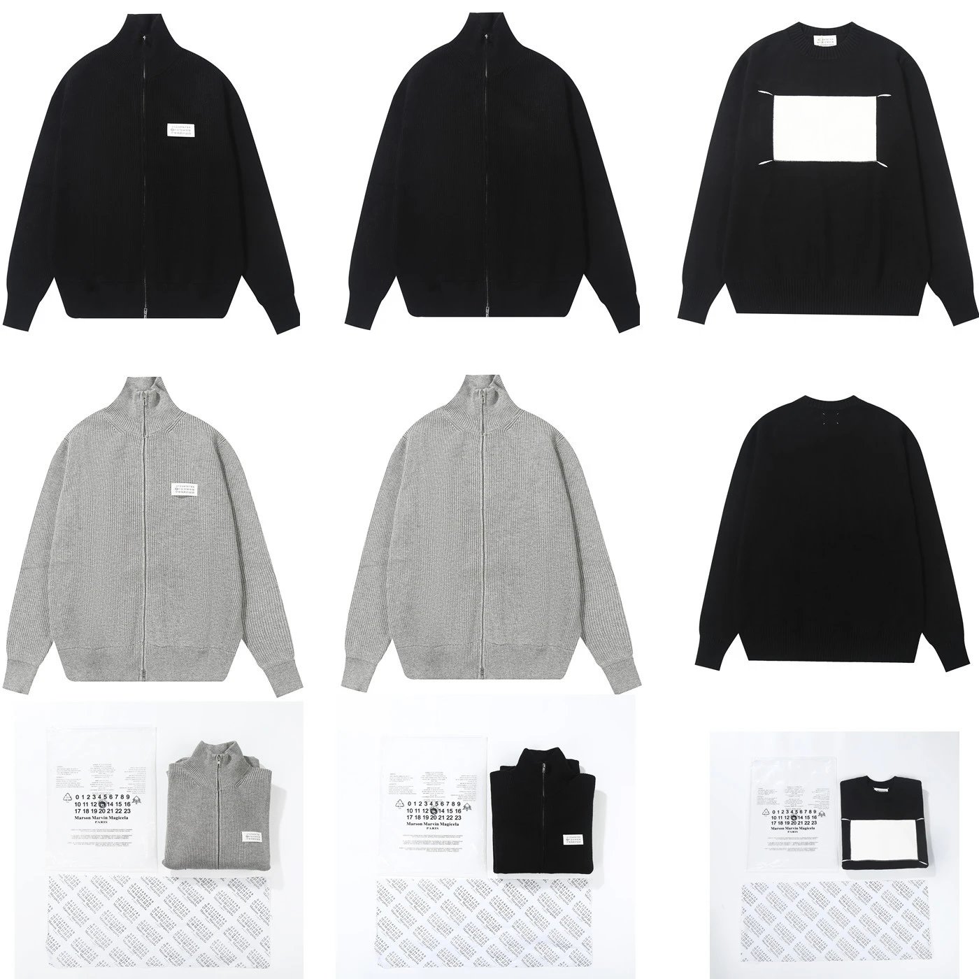 Maison Margiela Black and Grey Zip-Up Knit Sweaters
