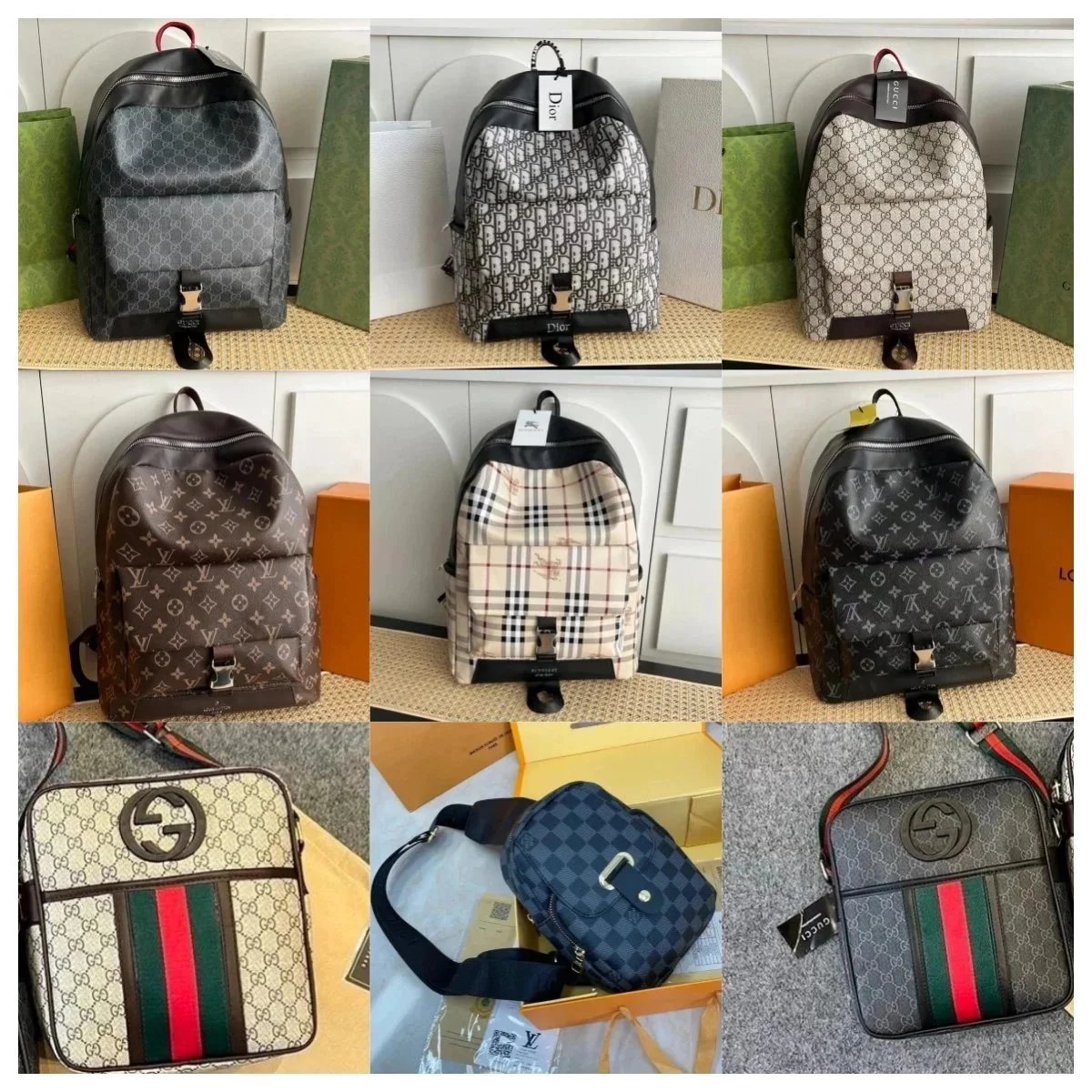 Gucci Monogram Leather Backpack and Shoulder Bag Set