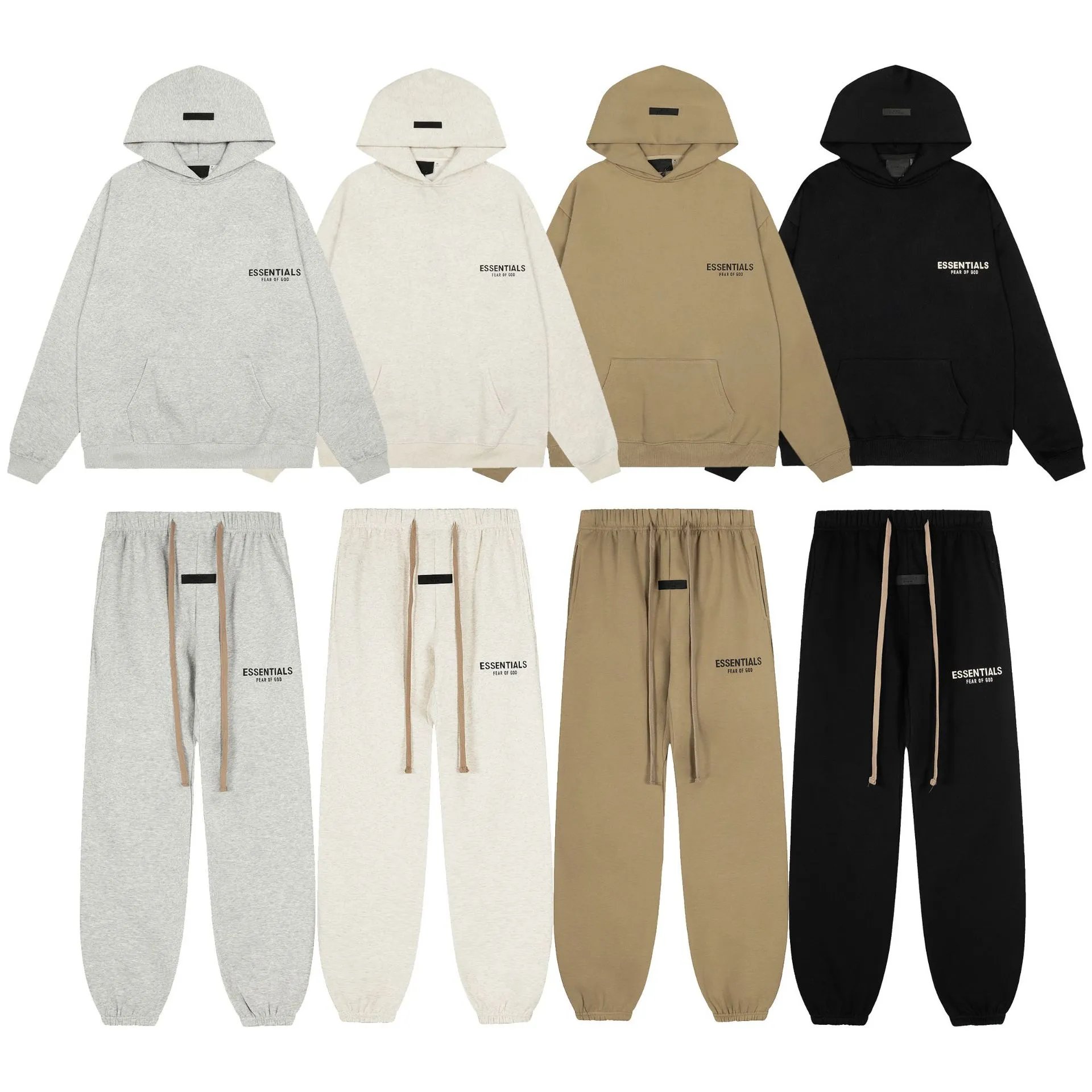 Fear of God Essentials Hoodie and Sweatpants Set in Grey, White, Beige, and Black