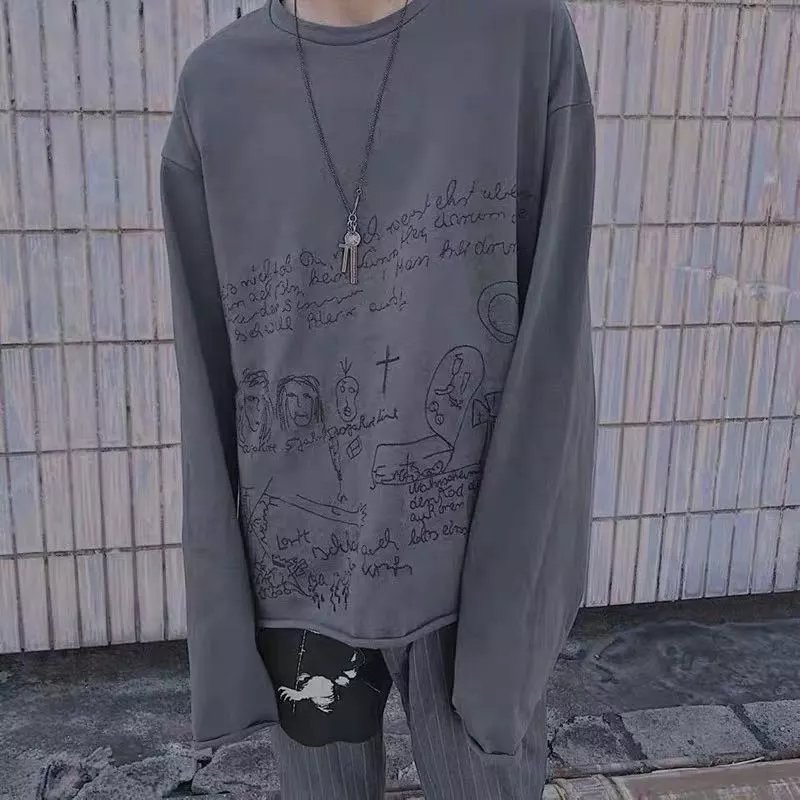 Unbranded Grey Long Sleeve Graphic Tee