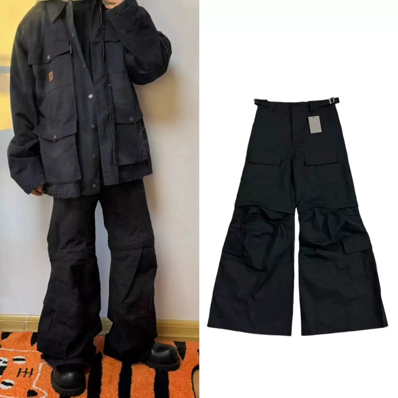 Black Cargo Convertible Wide Leg Pants