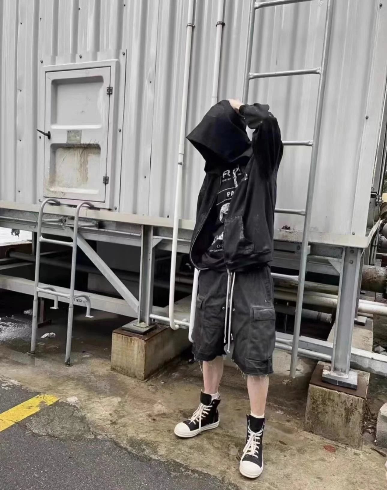 Rick Owens Black Cargo Shorts Set