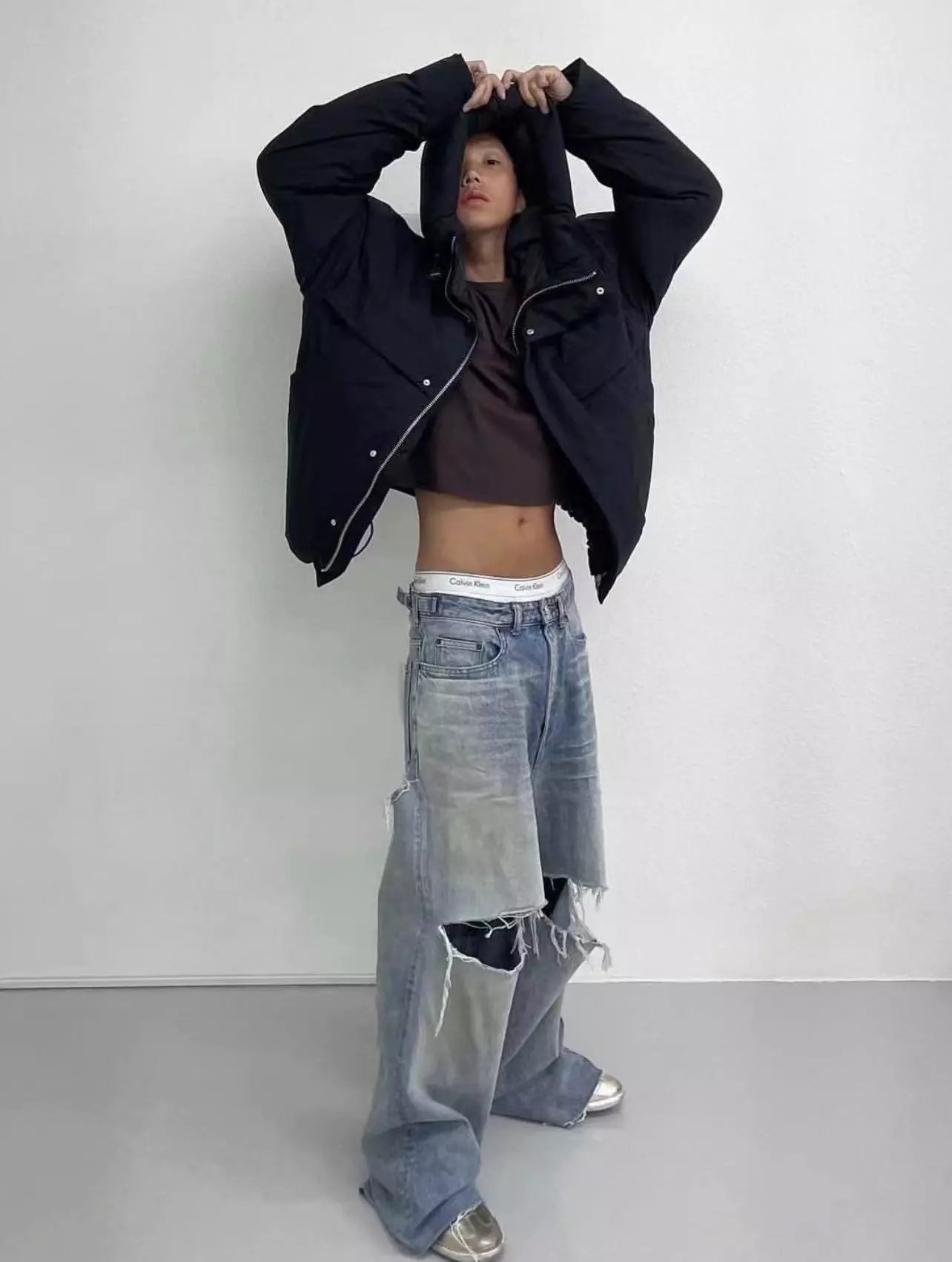 Calvin Klein Blue Distressed Wide Leg Jeans