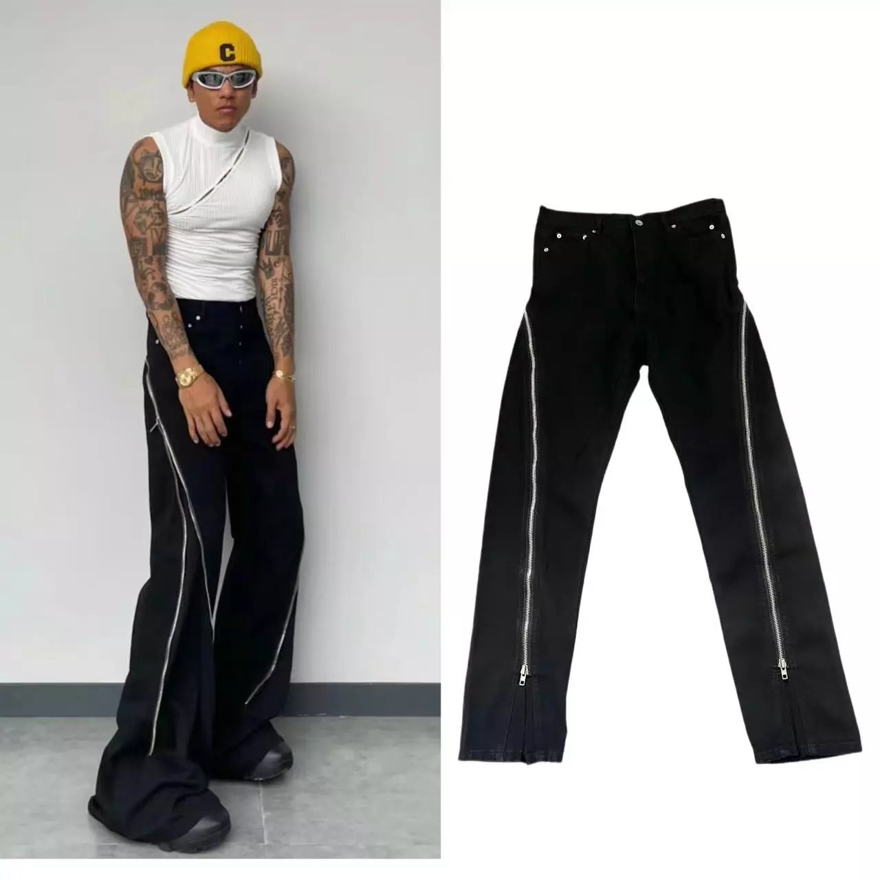 Black Zipper Side Jeans