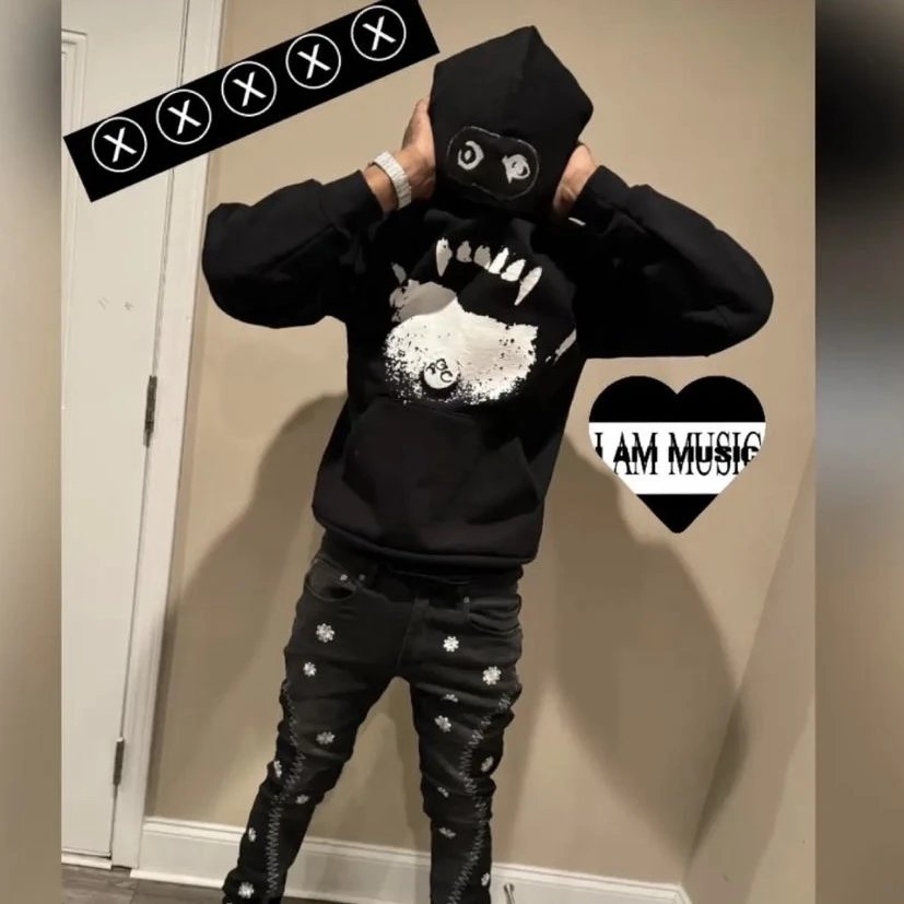 Black Hooded Sweatshirt with Graphic Design