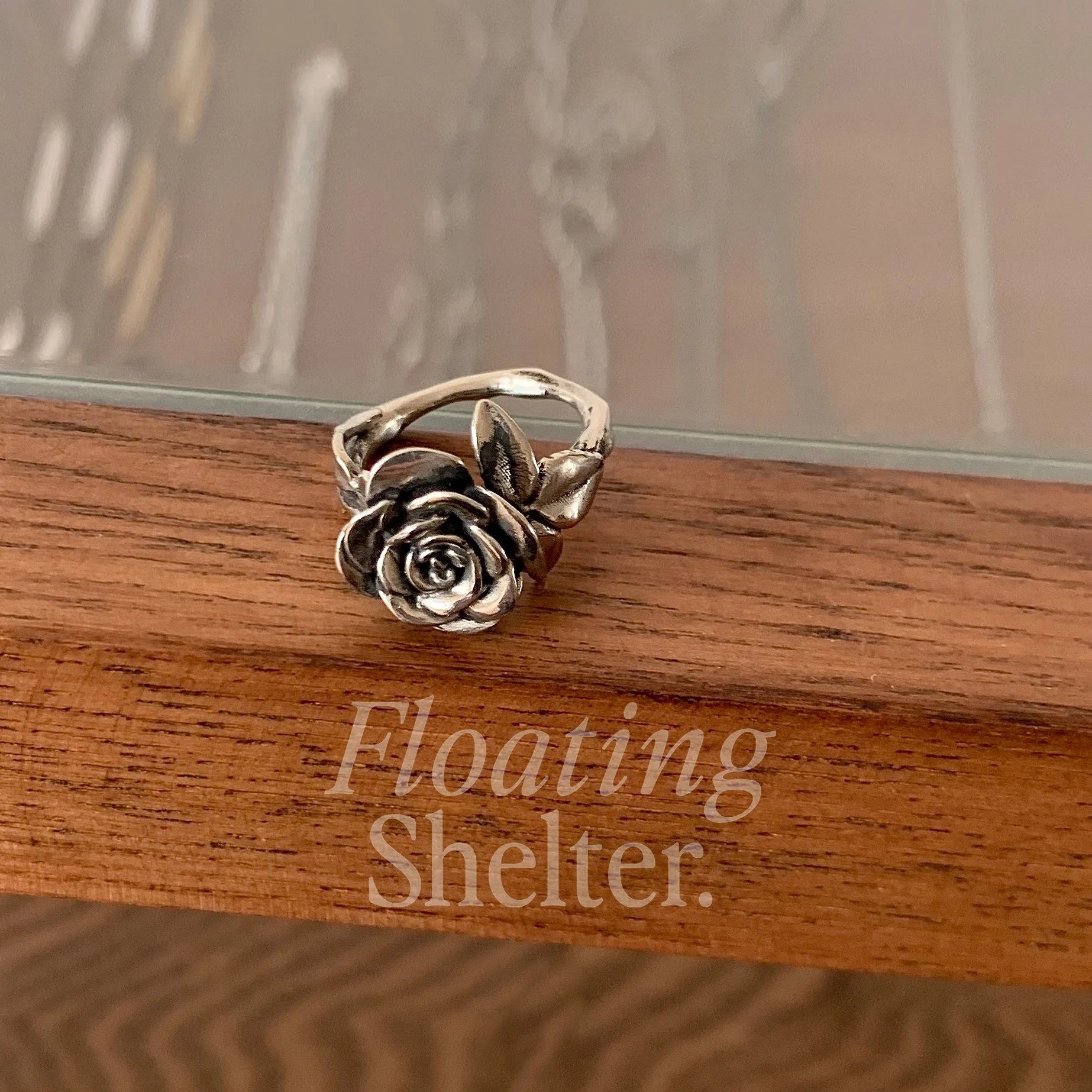 Floating Shelter Silver Rose Ring