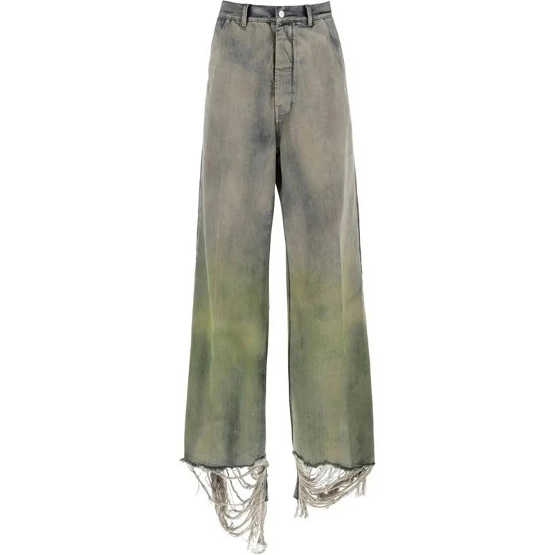 Wide Leg Distressed Denim Jeans