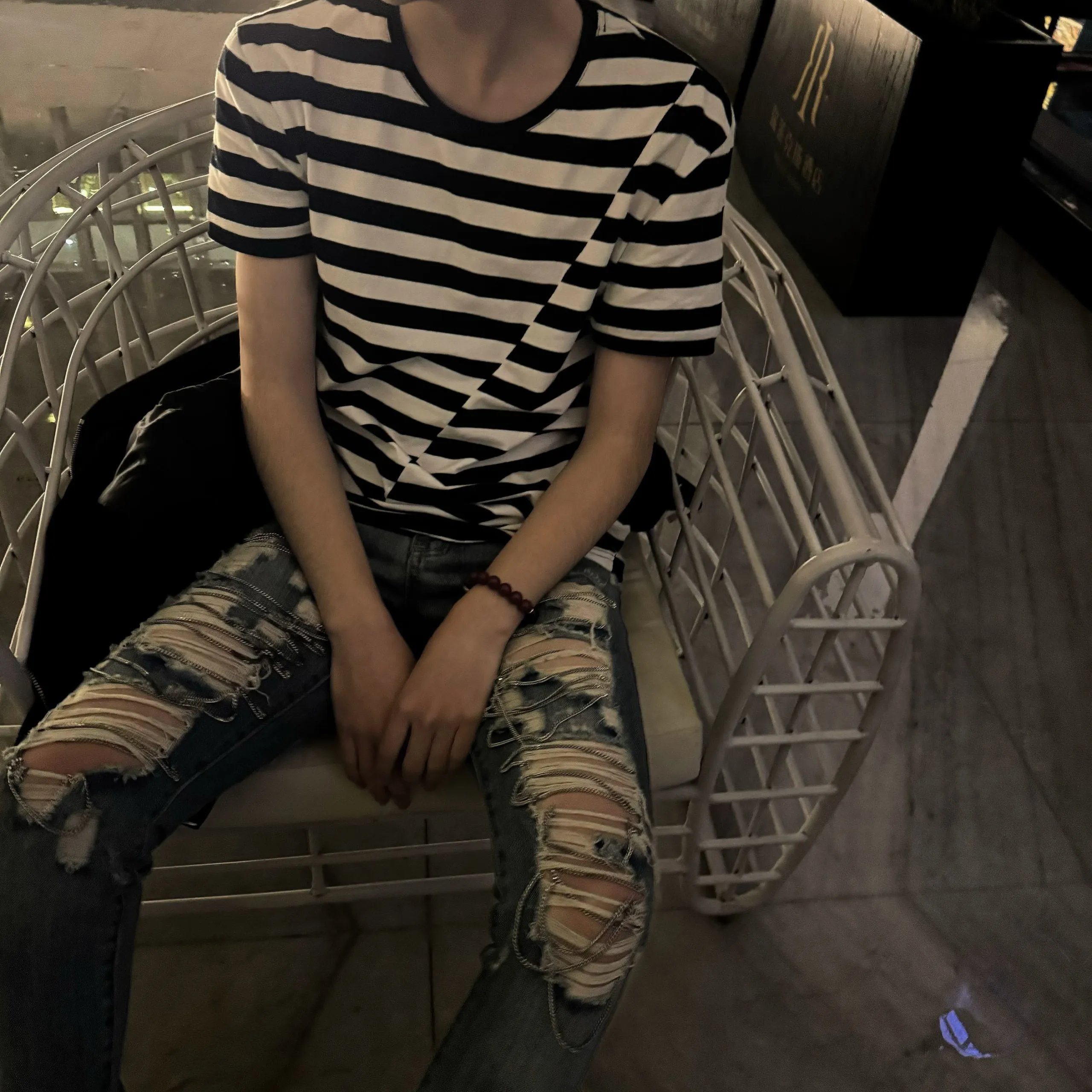 Black and White Striped Short Sleeve T-Shirt
