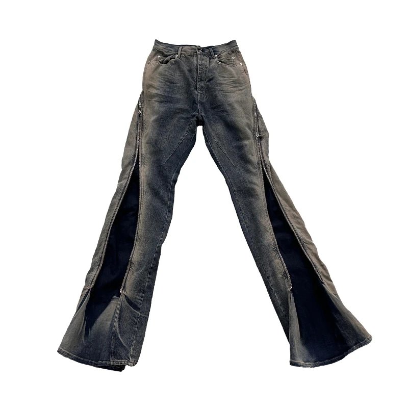 Dark Grey Zipper Detail Flare Jeans