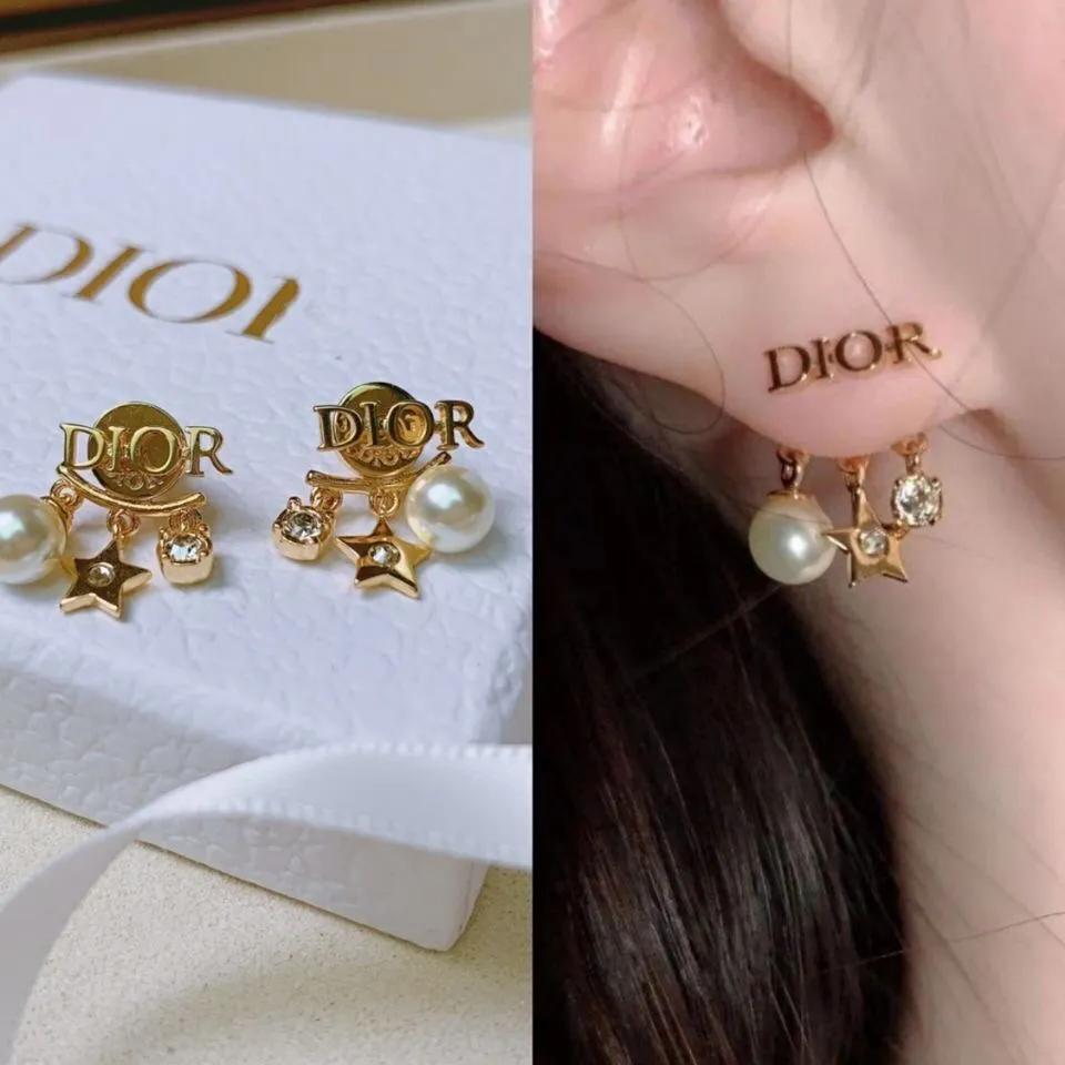 Dior Gold Pearl Star Earrings