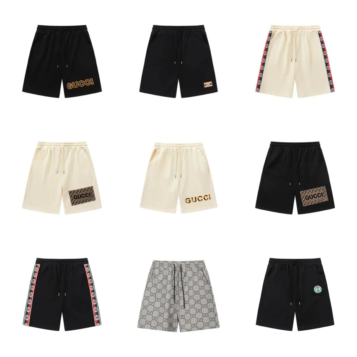 Gucci Black and Beige Drawstring Shorts