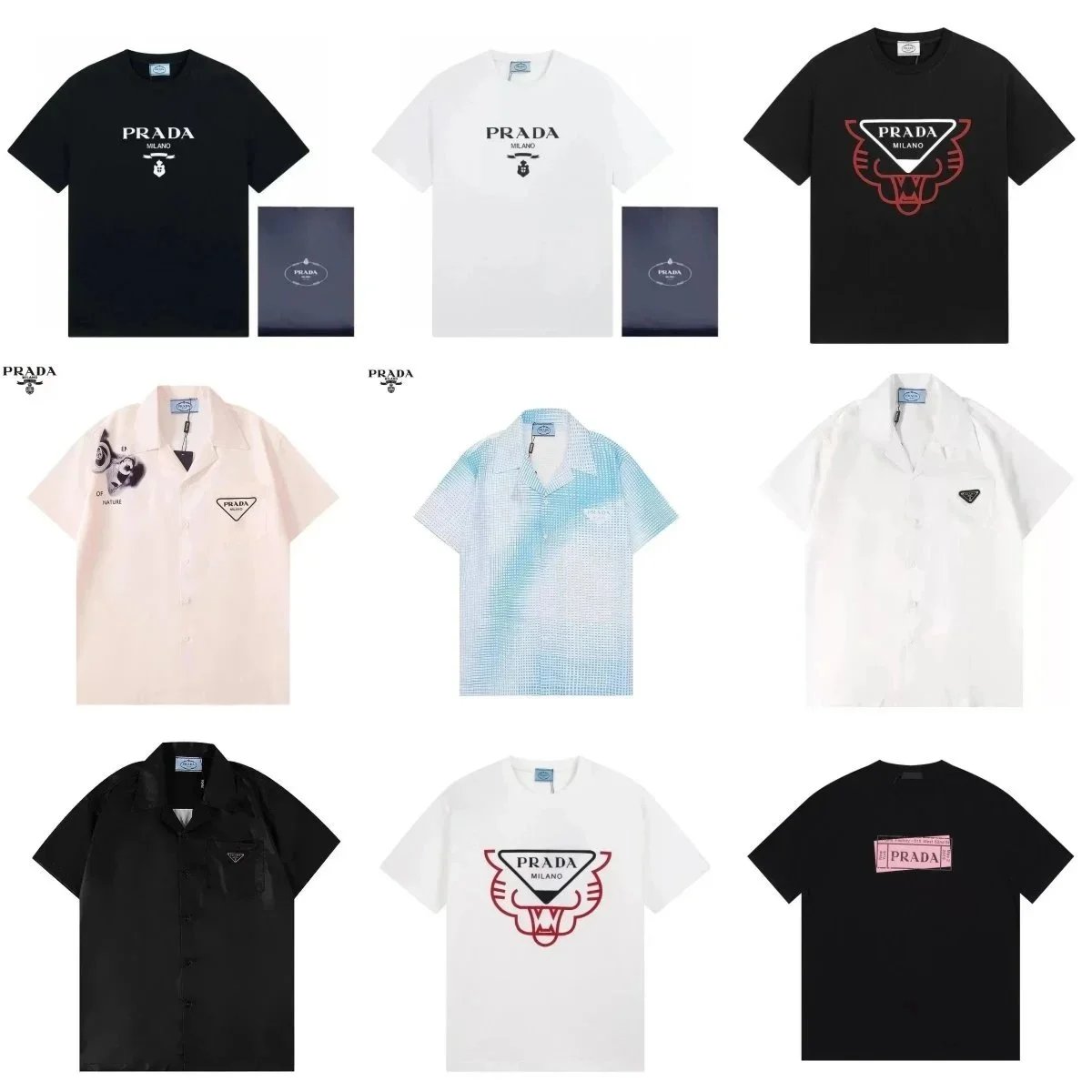 Prada Black Short Sleeve T-Shirt and Prada White Button-Up Shirt Combo Pack