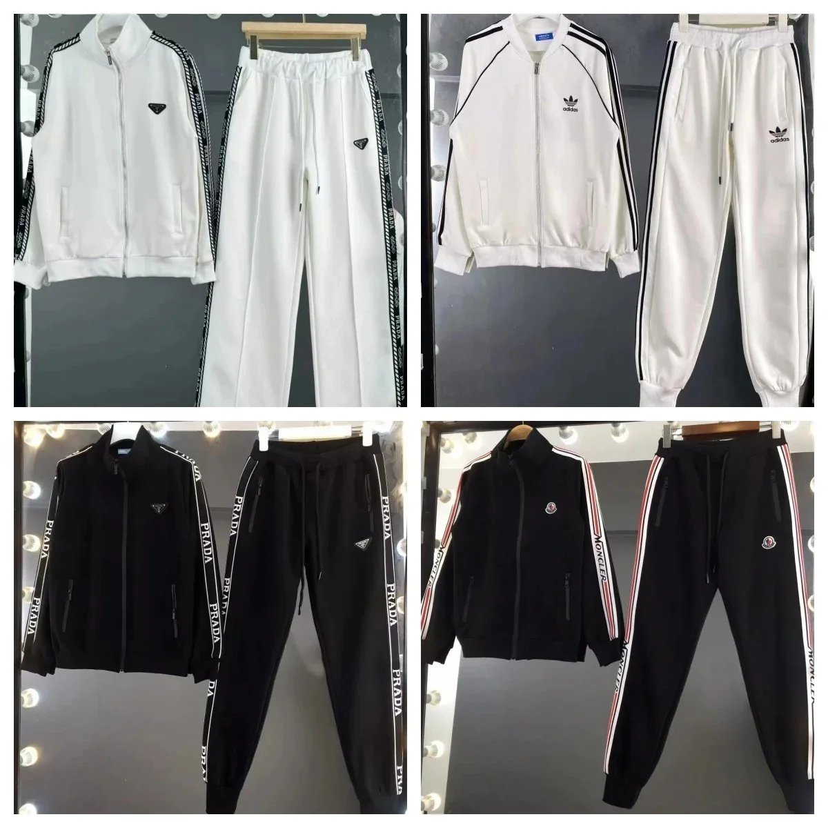 Prada Black Track Suit and Adidas White Track Suit Combo