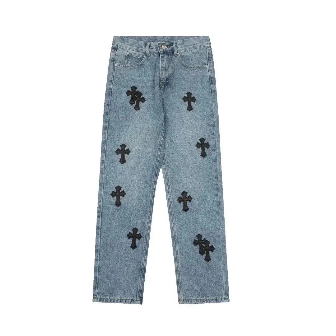 Chrome Hearts Blue Cross Embroidered Jeans