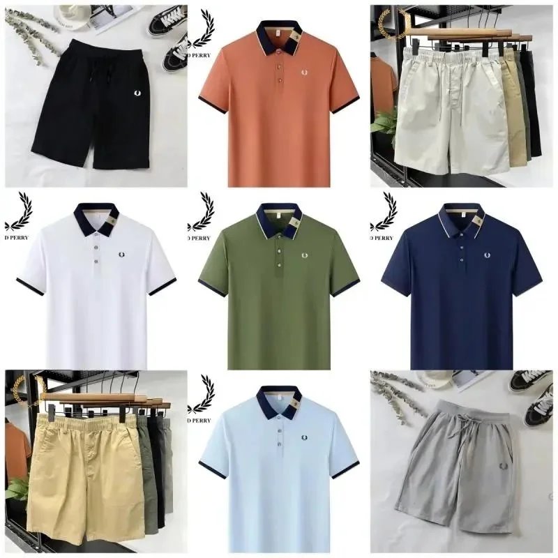 Fred Perry Color Block Polo Shirts and Casual Shorts Set