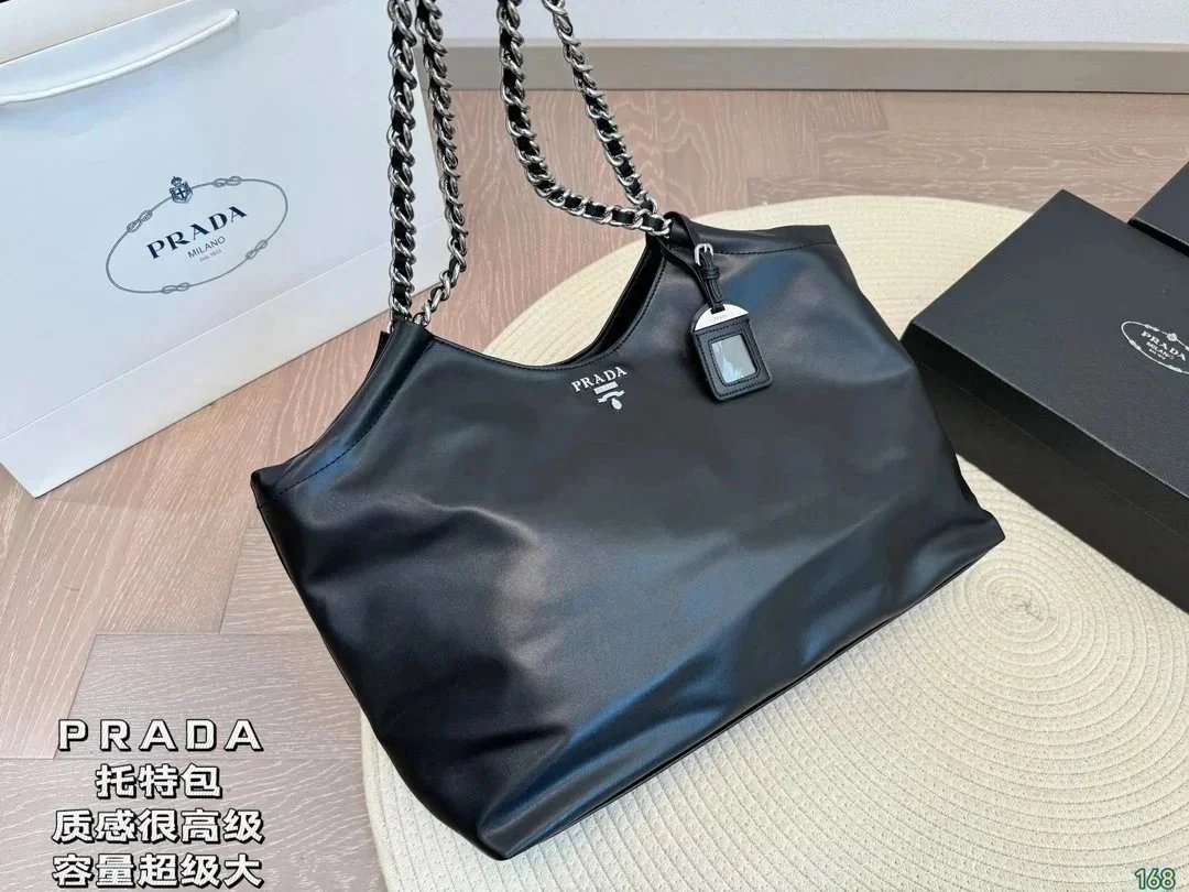 Prada Black Leather Tote Bag