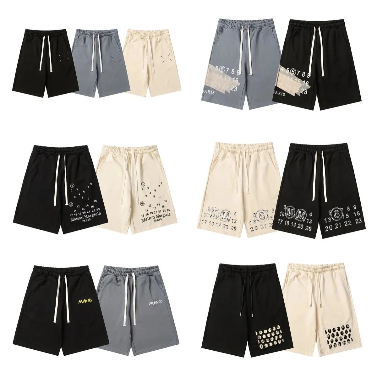 Maison Margiela Black/White/Grey Drawstring Shorts