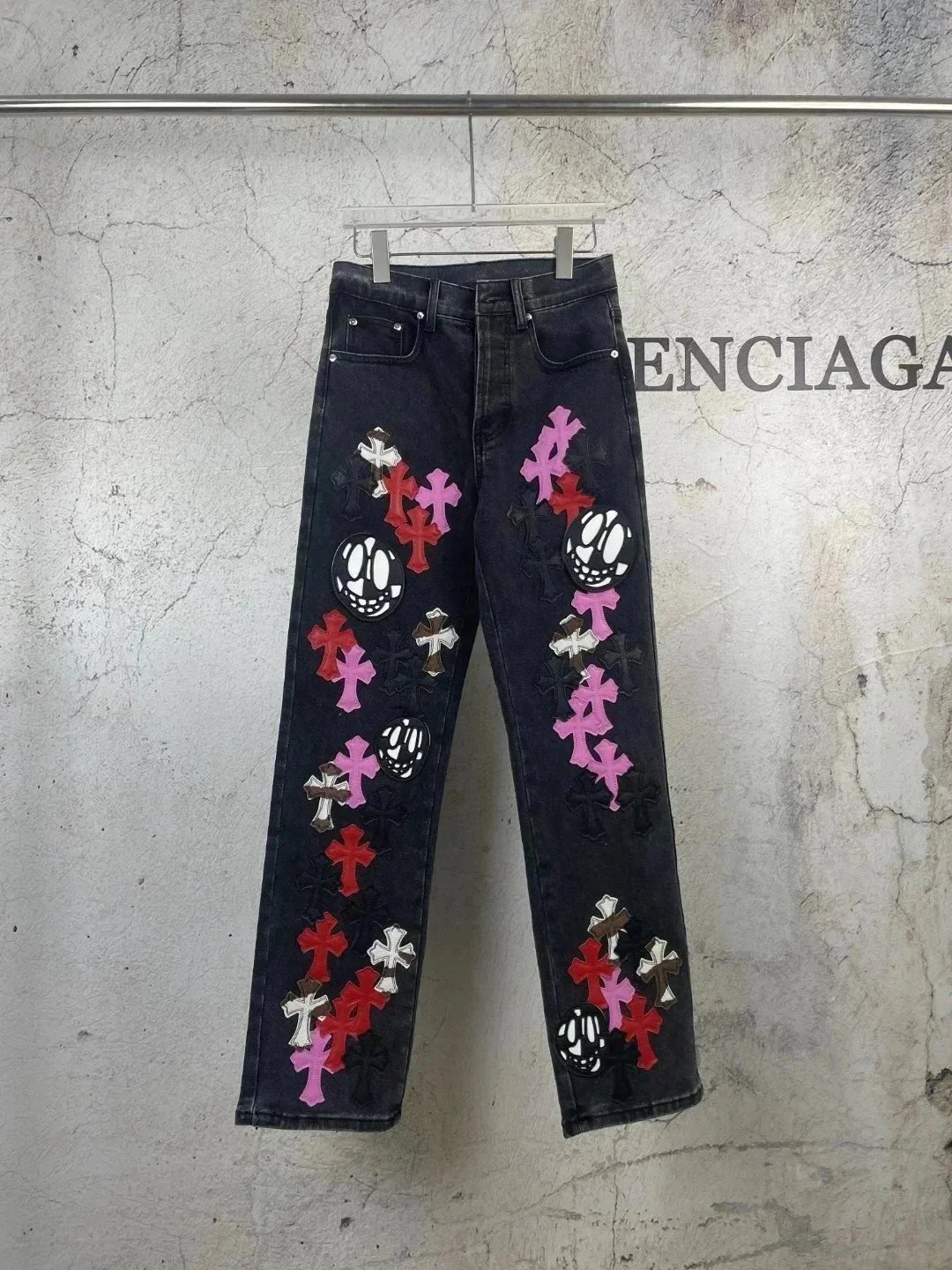 Balenciaga Black Cross Embellished Jeans