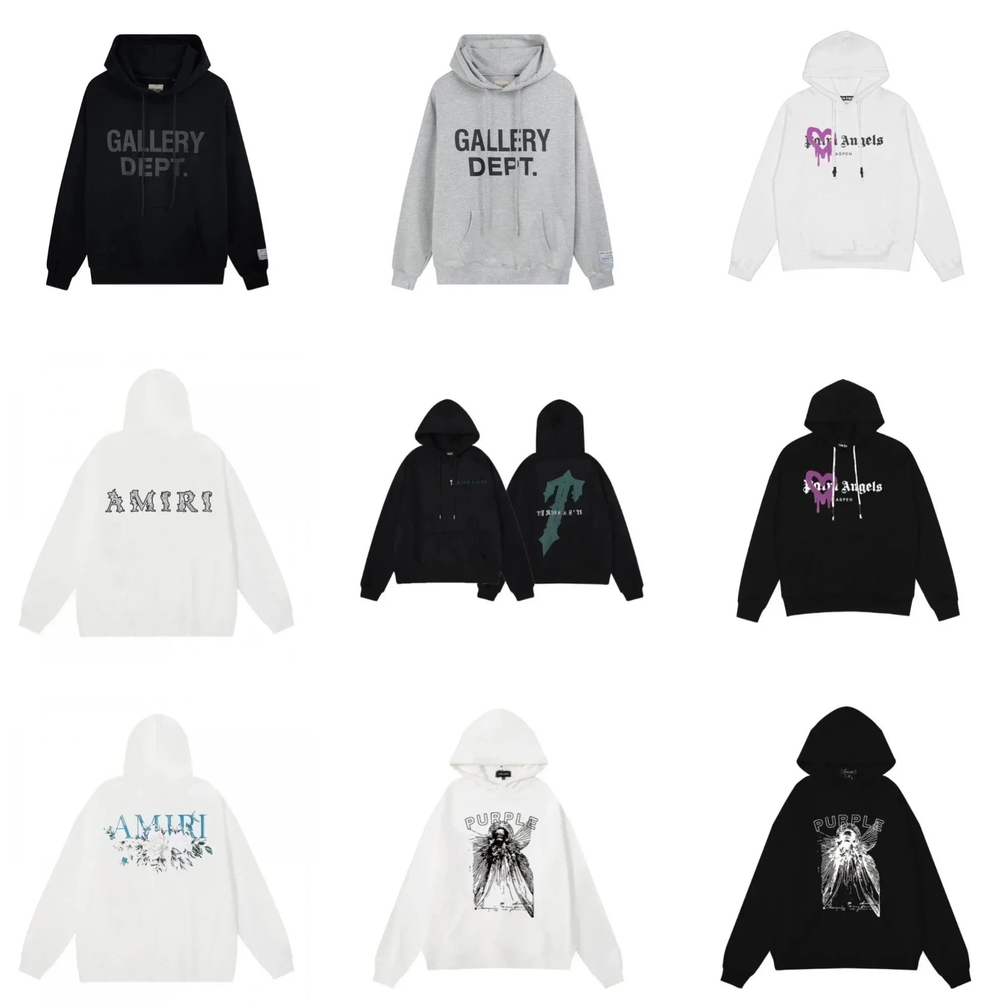 Gallery Dept. Black Hoodie, Amiri White Hoodie, Purple Black Hoodie