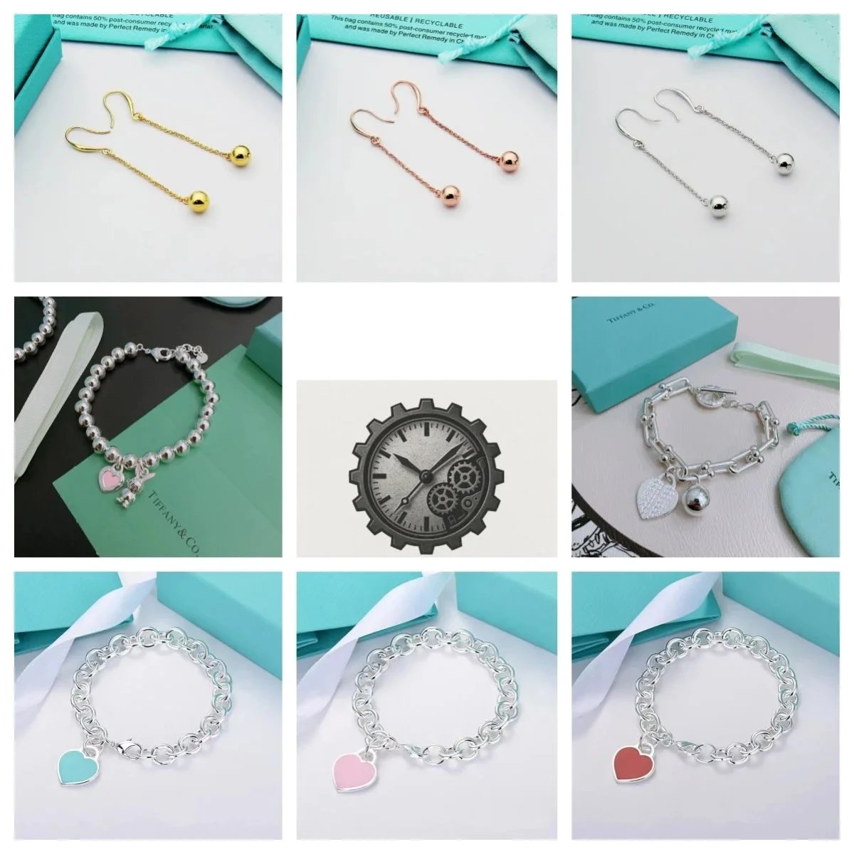 Tiffany & Co. Silver Heart Charm Bracelets and Earrings Set