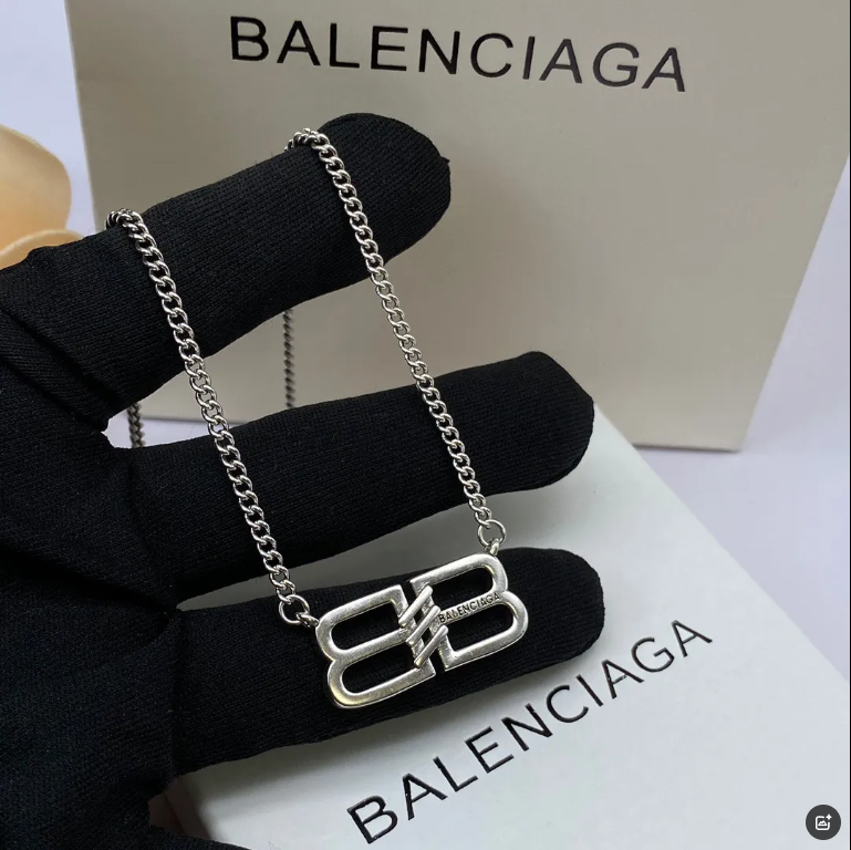 Balenciaga Silver BB Logo Necklace