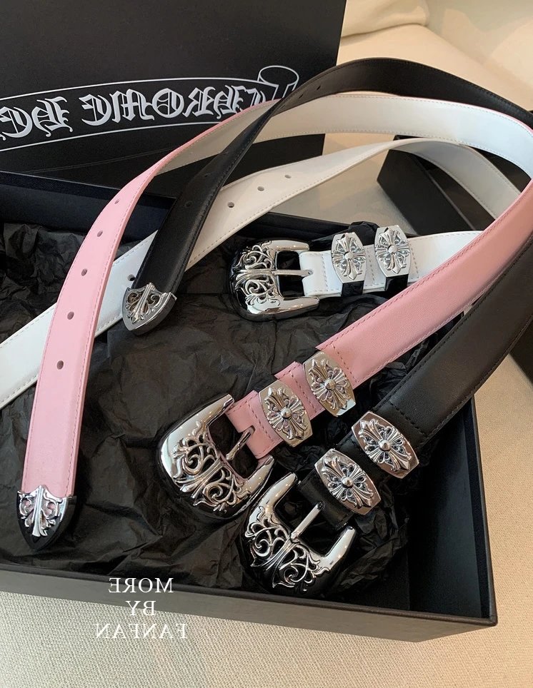 Chrome Hearts Pink Leather Belt with Silver Buckle