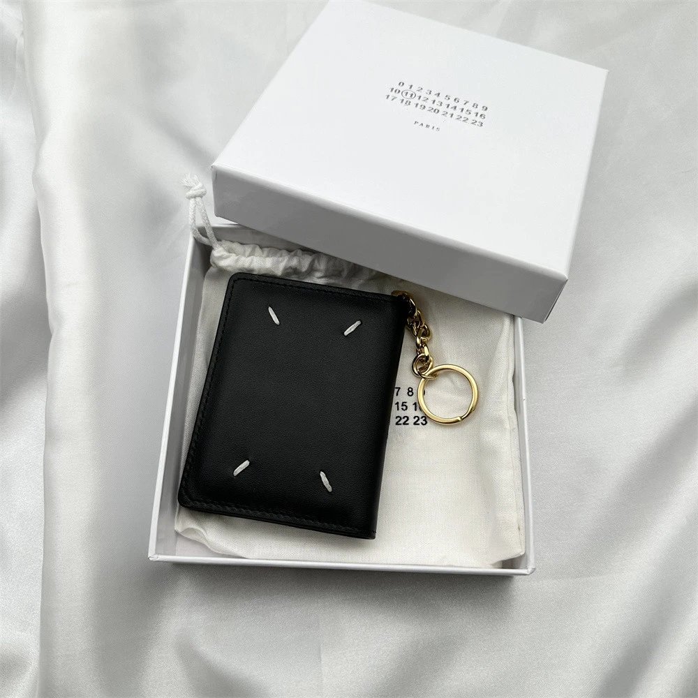 Maison Margiela Black Leather Wallet with Keychain