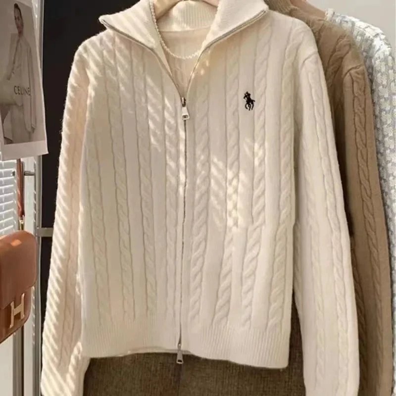 Ralph Lauren White Cable Knit Zip-Up Cardigan