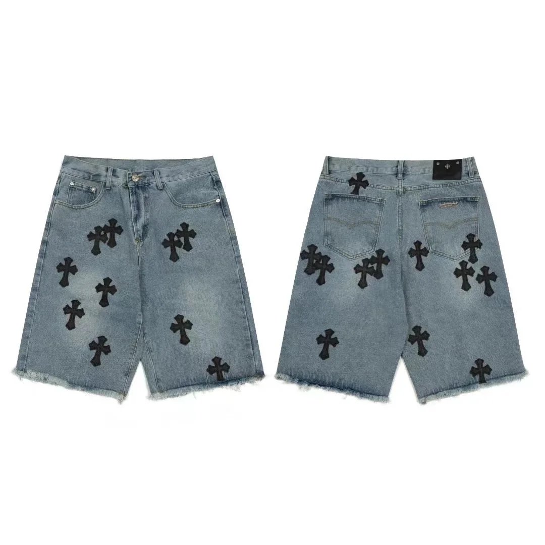 Chrome Hearts Blue Cross Embroidered Denim Shorts