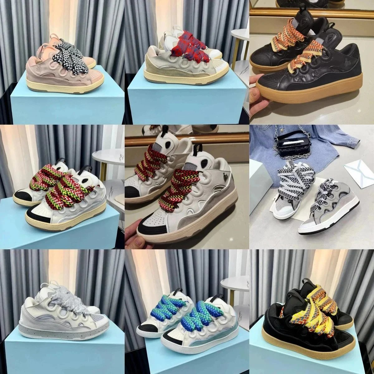 Diverse Color Low Top Sneakers with Braided Laces