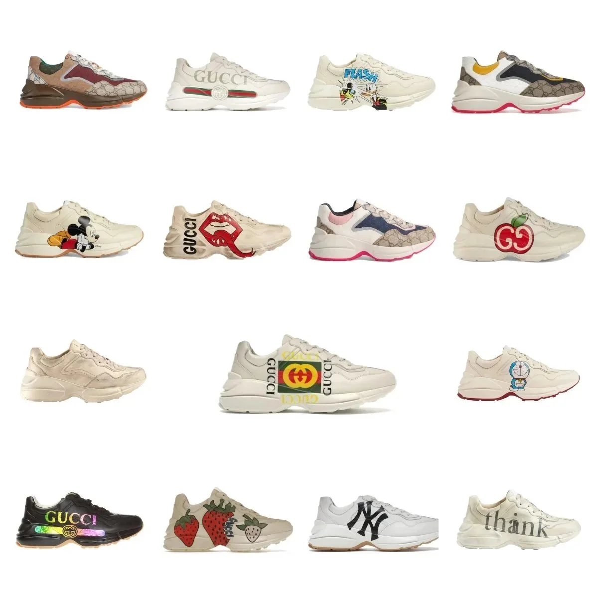 Gucci White Sneakers with Various Designs