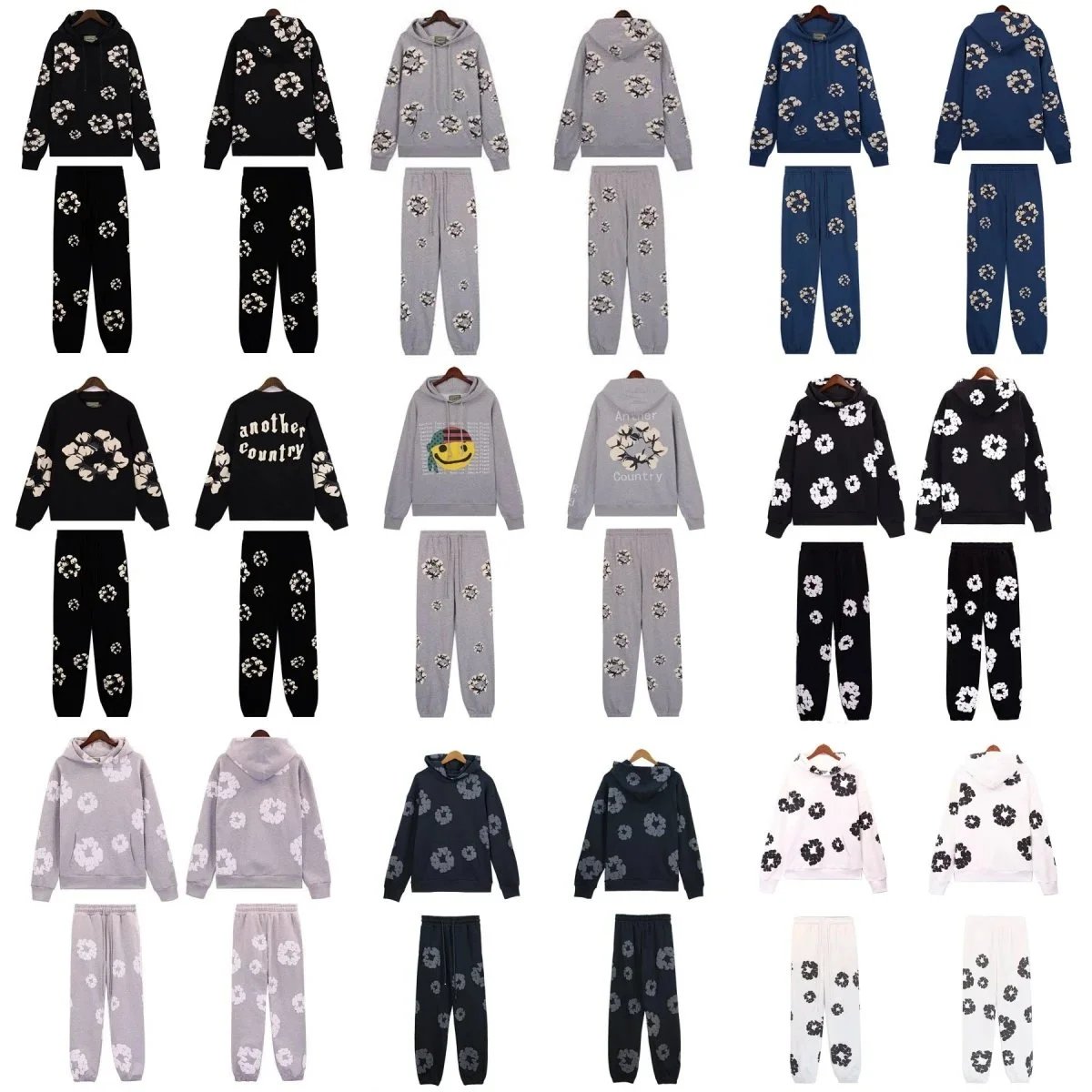 Floral Print Hoodie and Sweatpants Set in Various Colors