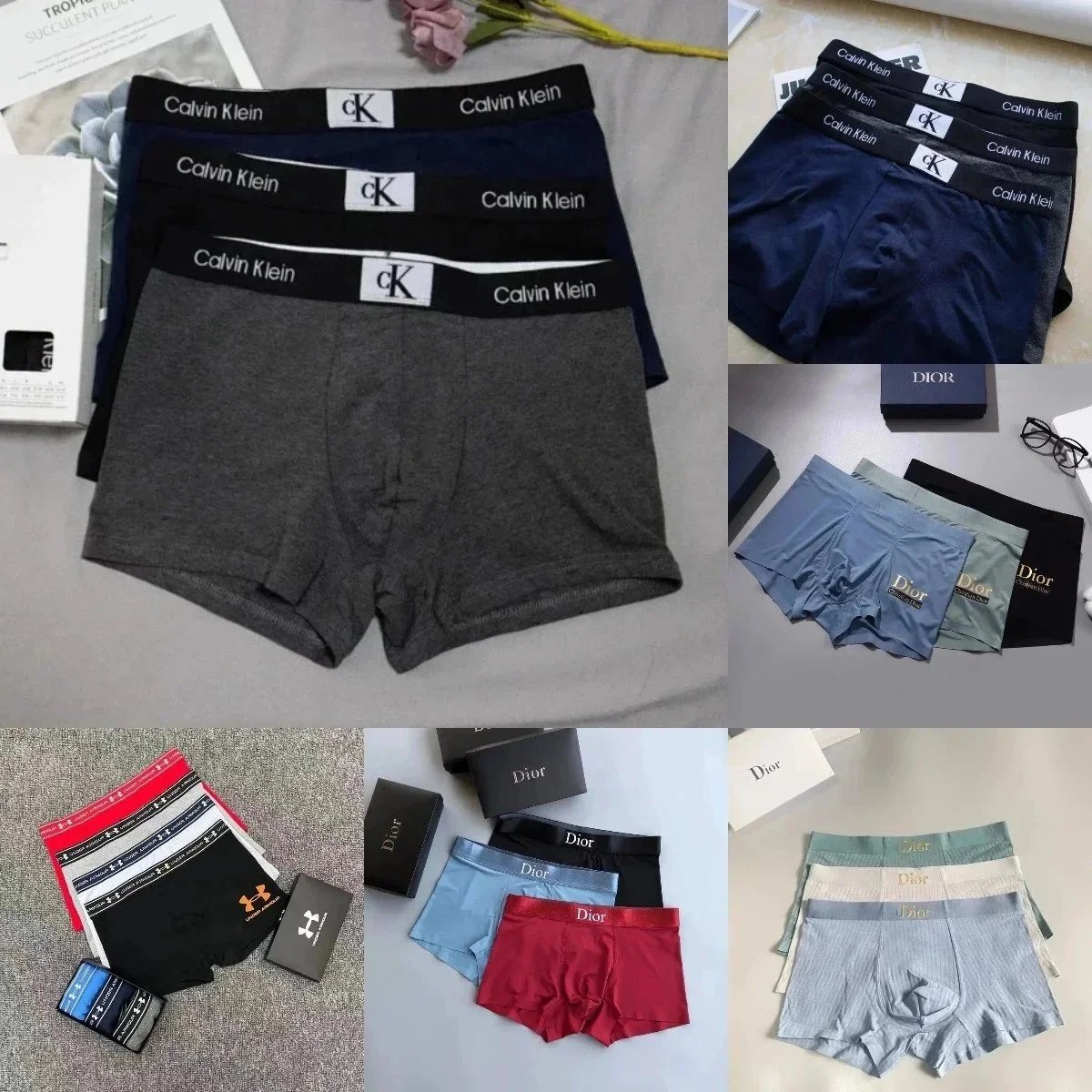 Calvin Klein Black Boxer Briefs Dior Multi-Color Boxer Shorts Under Armour Grey and Red Boxer Shorts