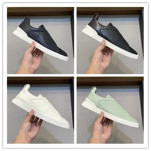 Men's Black and White Leather Slip-On Sneakers