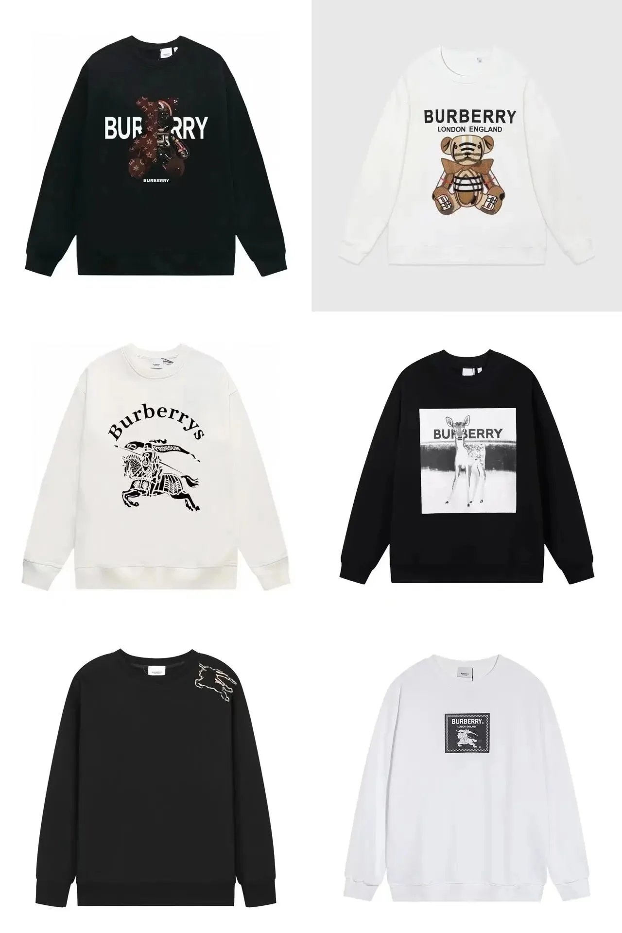 Burberry Black and White Long Sleeve Sweatshirts