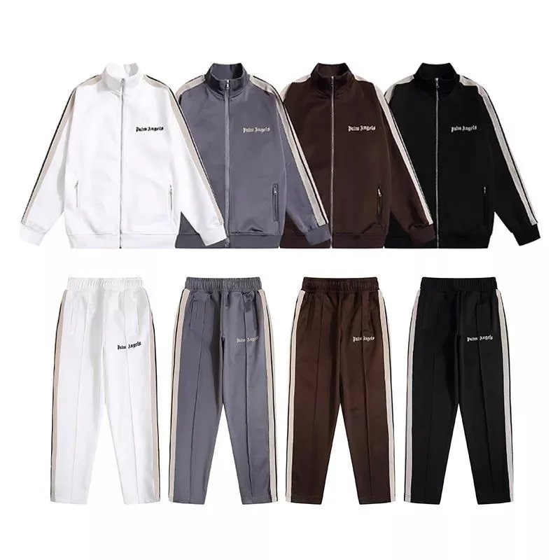 Palm Angels Track Jacket and Pants Set in White, Grey, Brown, and Black