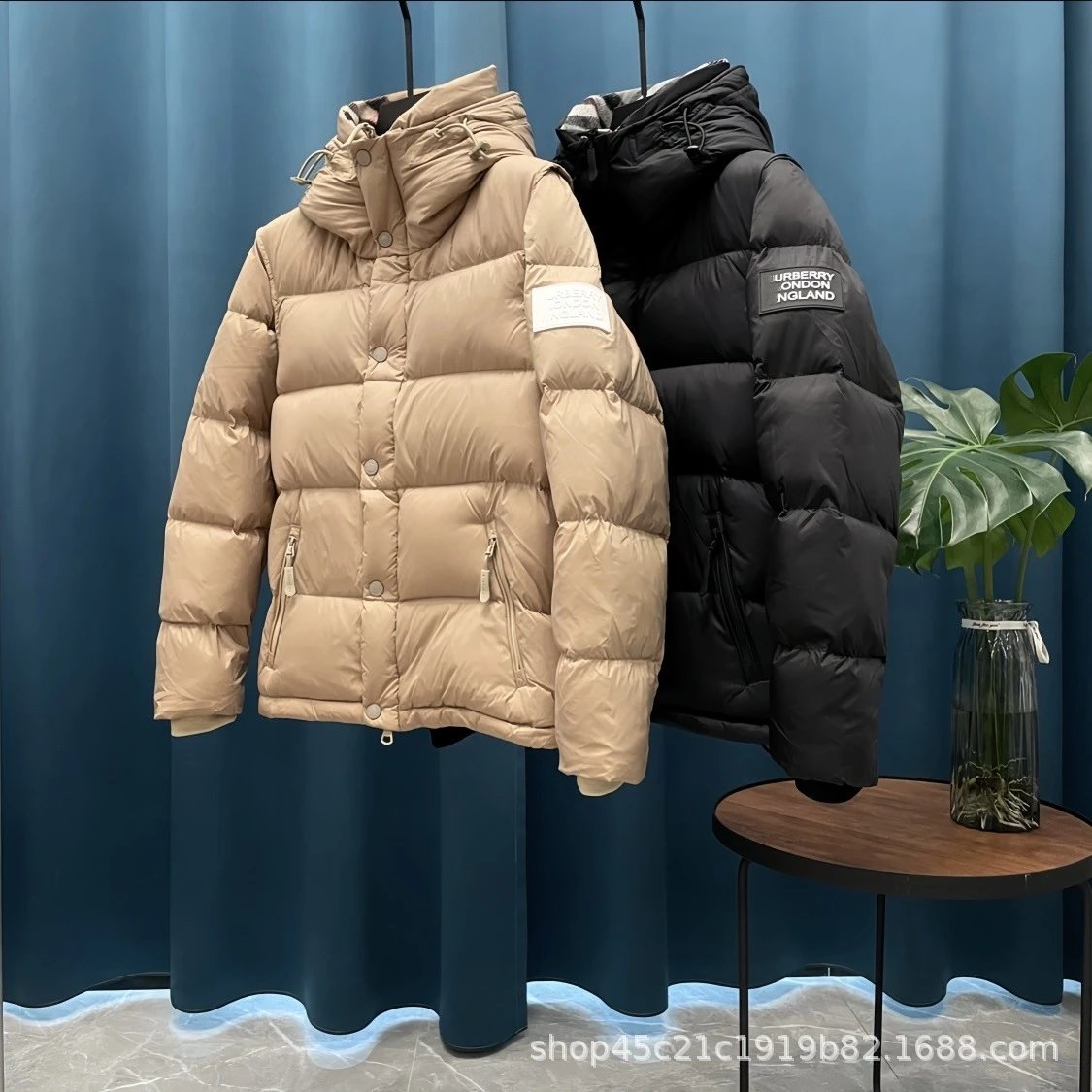 Burberry Beige and Black Puffer Jackets