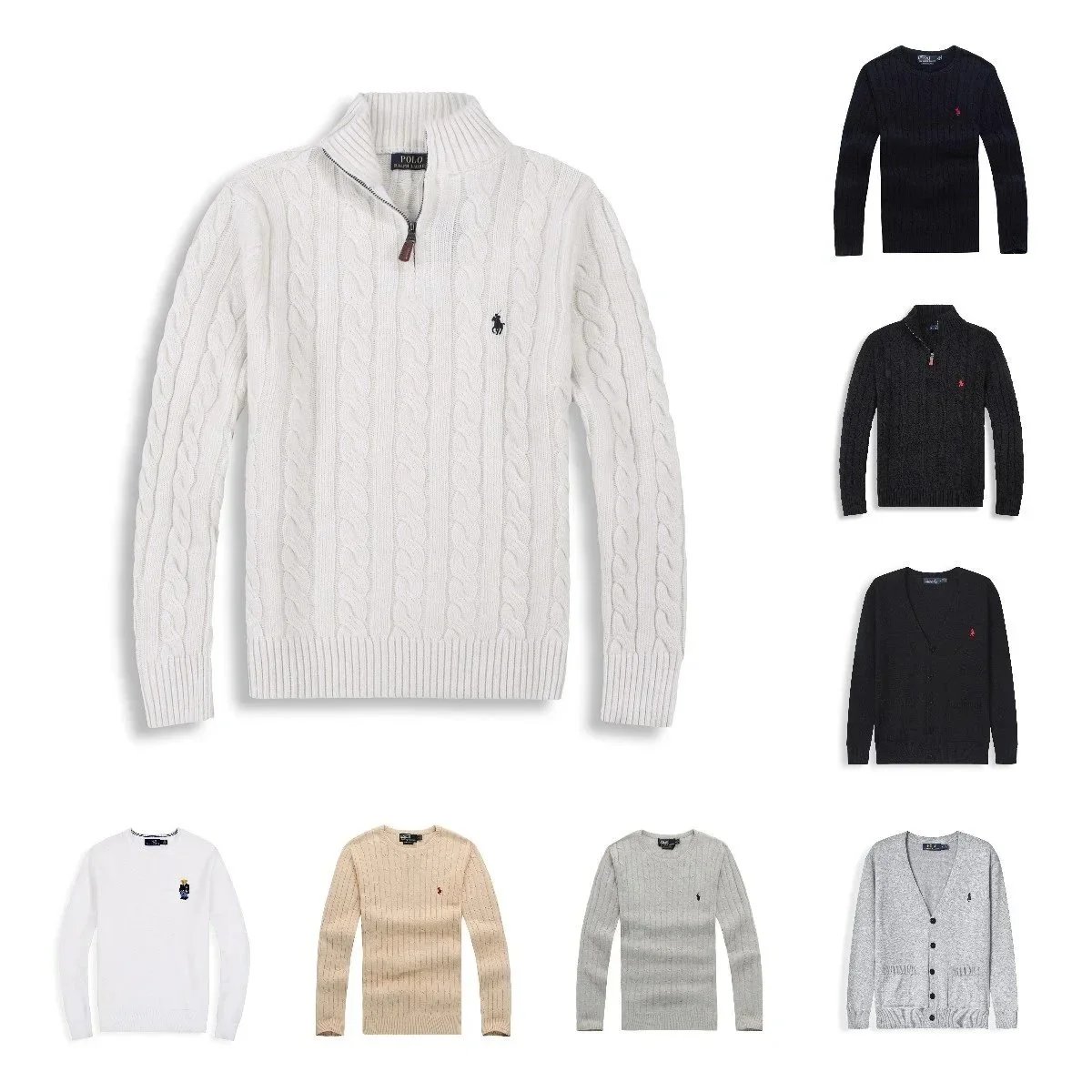 Ralph Lauren White Cable Knit Half-Zip Sweater