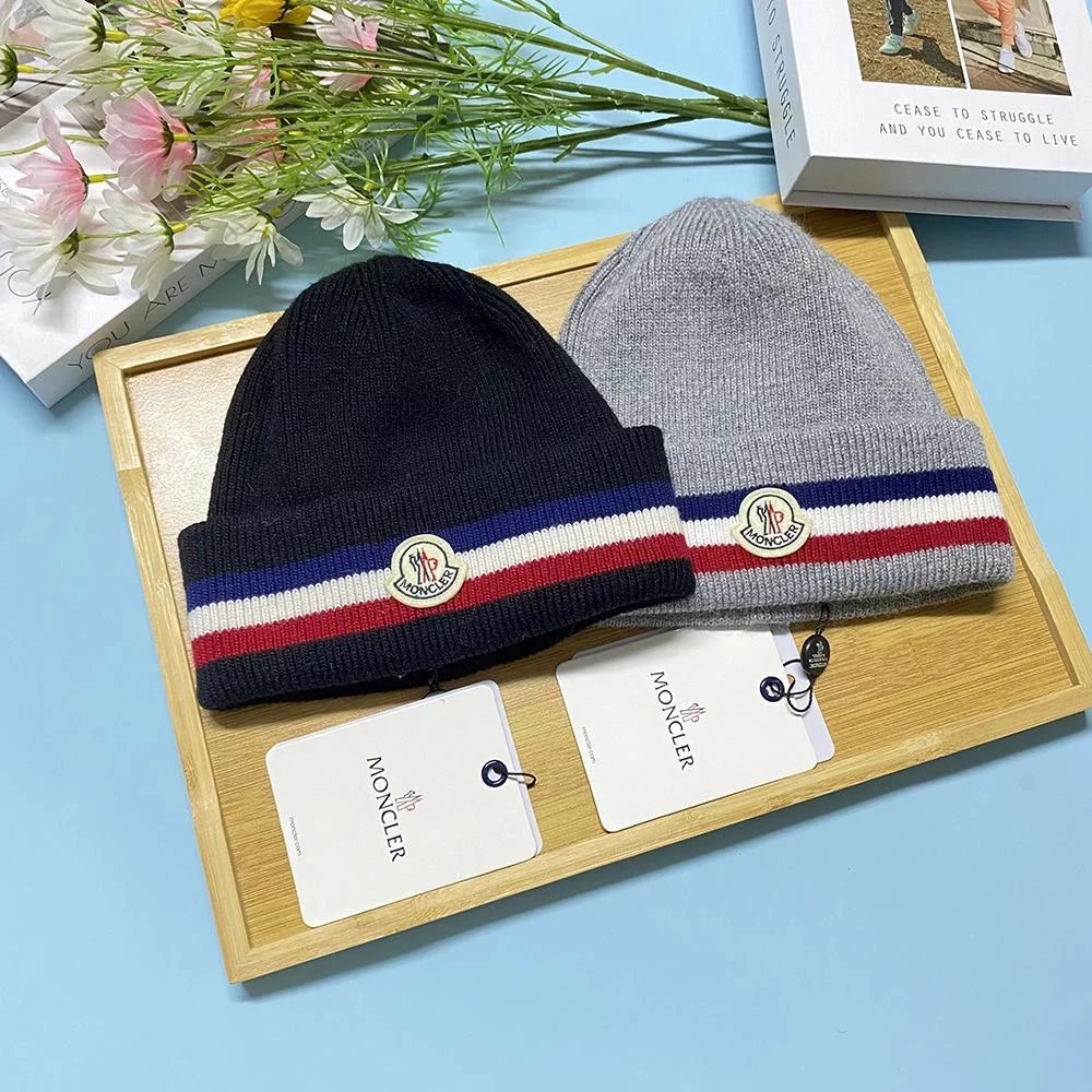 Moncler Black and Grey Knit Beanies