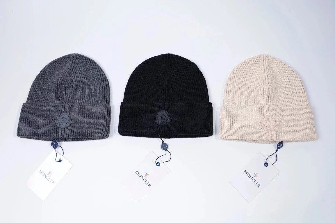 Moncler Grey Black Beige Knit Beanie Hats