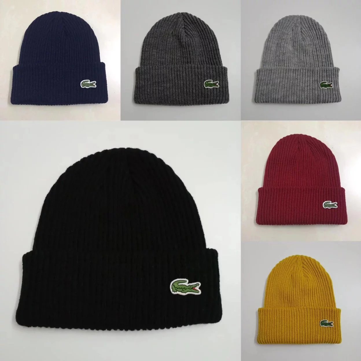 Lacoste Ribbed Beanie with Crocodile Logo