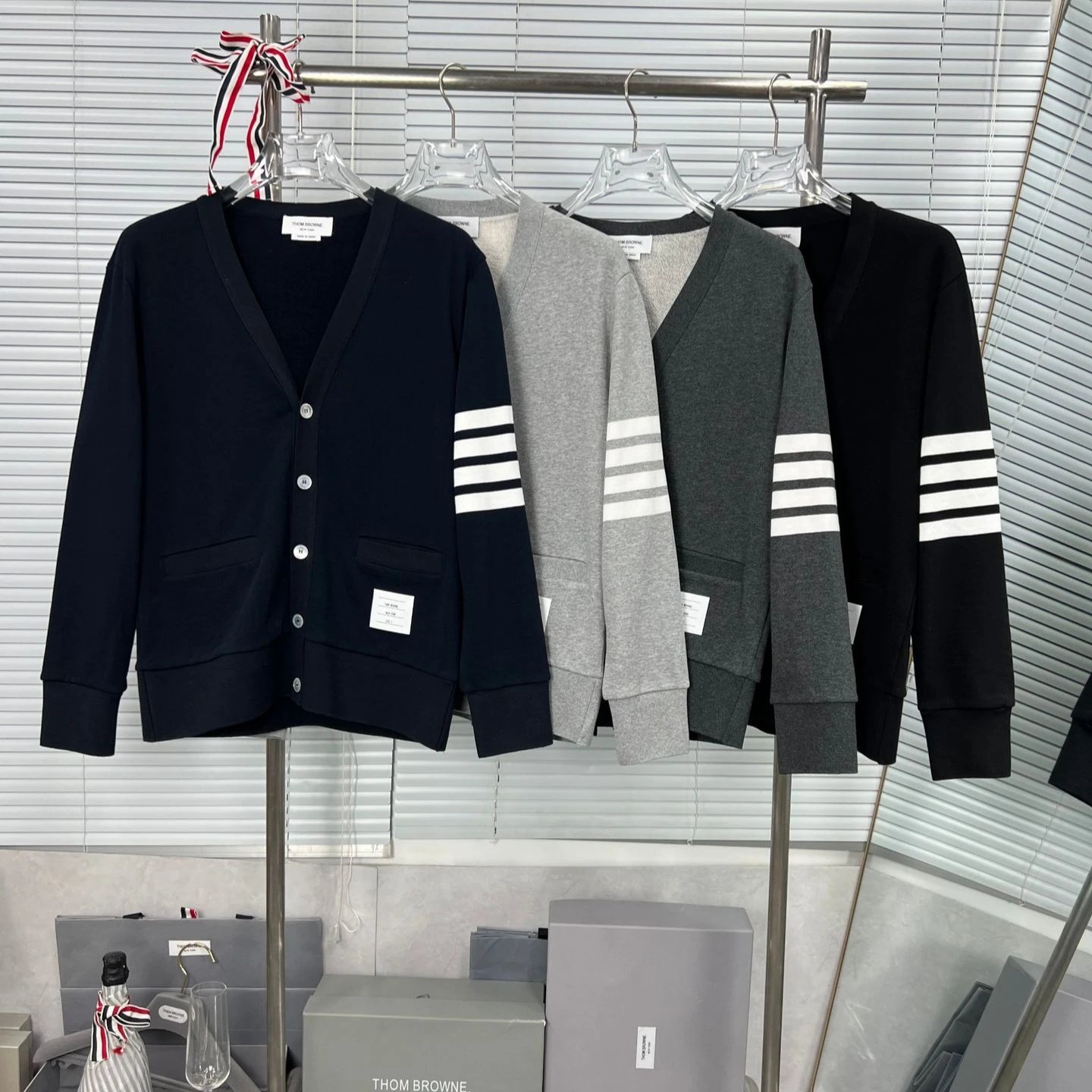 Thom Browne Black V-Neck Cardigan