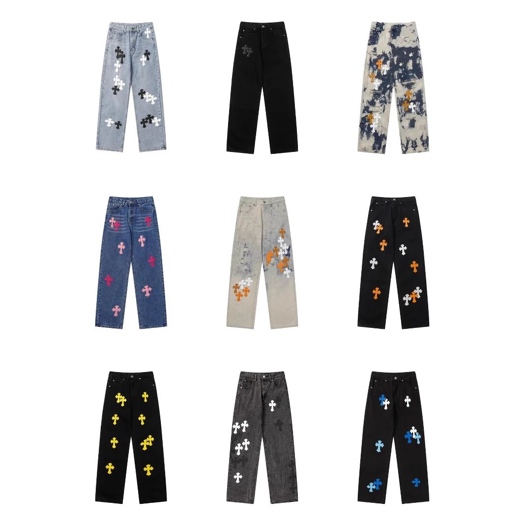 Cross Applique Denim Jeans in Various Colors