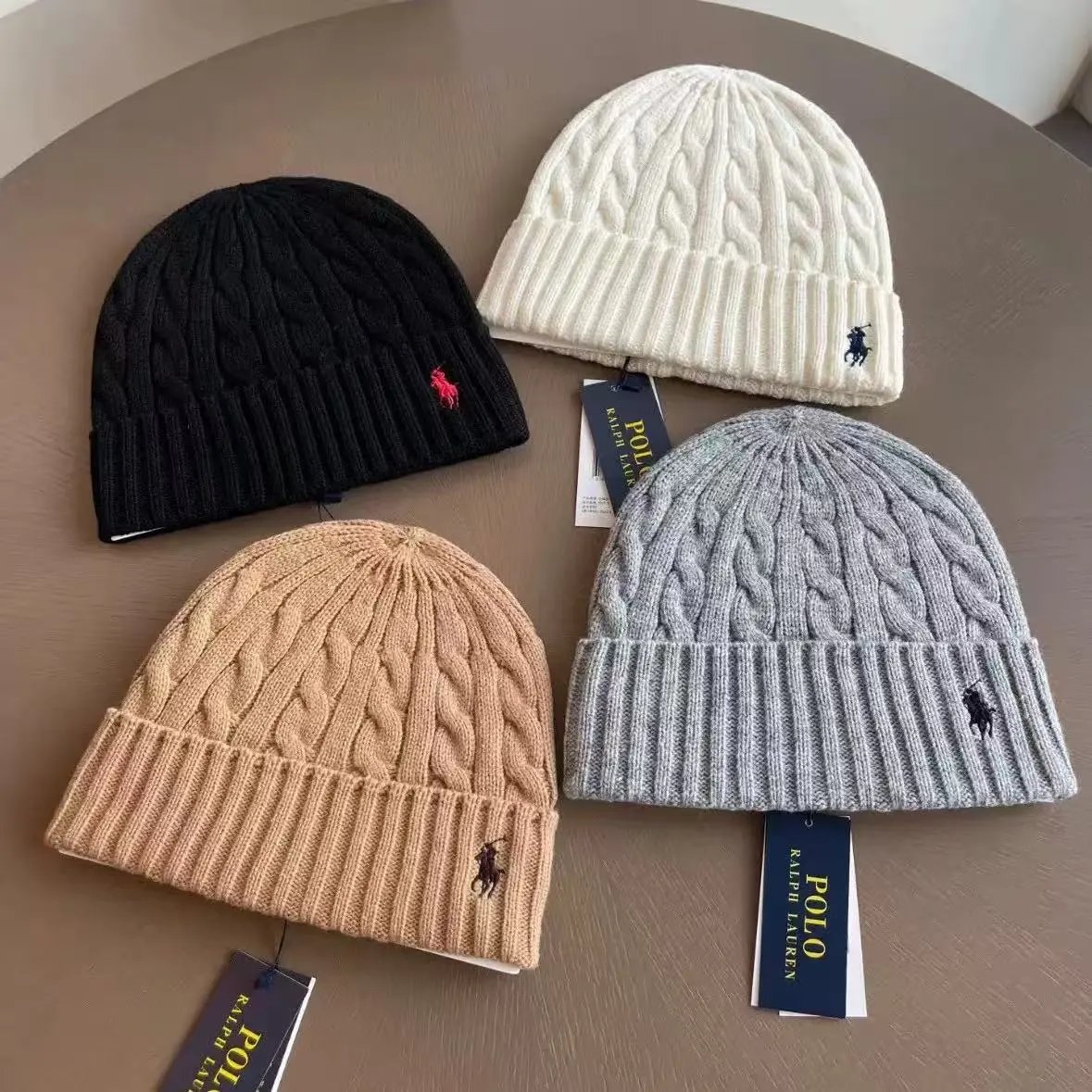 Ralph Lauren Black Cable Knit Beanie