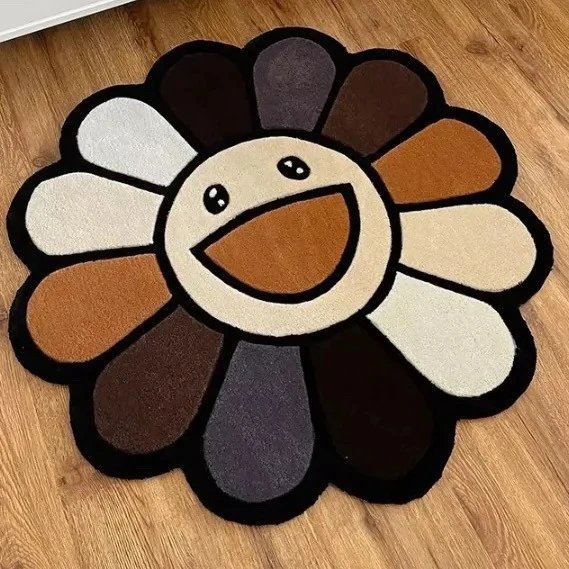 Flower Shape Smiley Face Rug