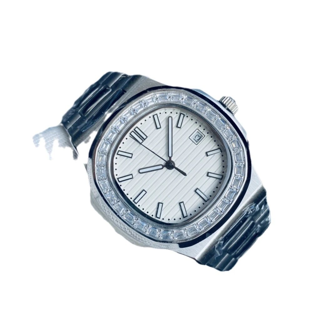 Stainless Steel Diamond Bezel Watch with White Dial