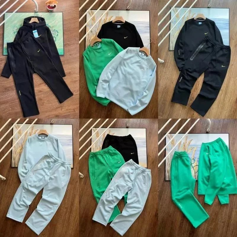 Nike Black and Green Tracksuit Sets with Hoodies and Sweatpants