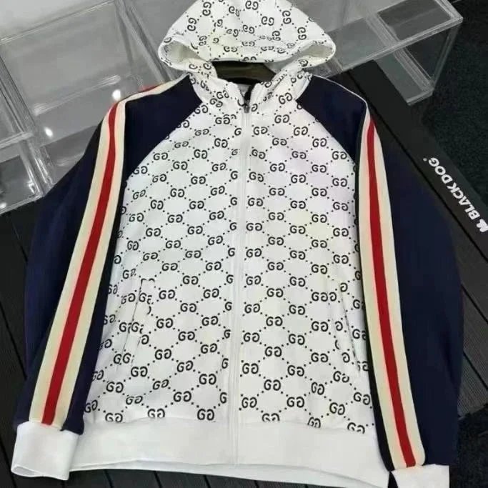 Gucci White Hoodie with Navy Stripes